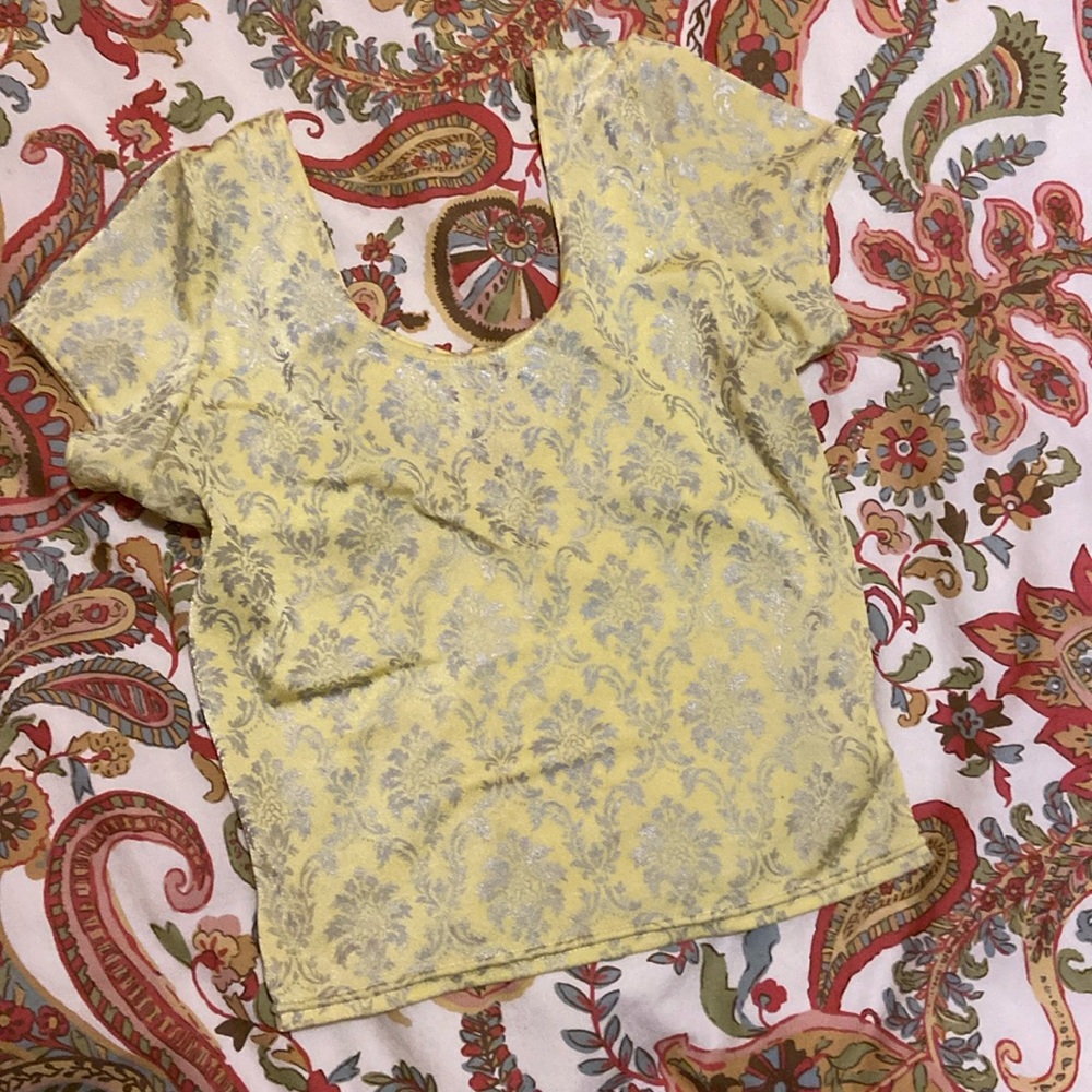 Blackmilk size medium yellow Beauty and the Beast cropped holographic top